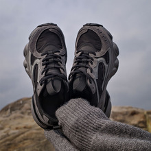 新款圆头厚底拼色老爹鞋~牛反绒丝绸拼接系带松糕底休闲运动鞋女
