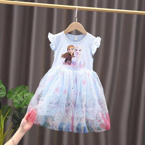 Children's clothing girls dress summer  new style Frozen short-sleeved Elsa princess dress children's mesh skirt trendy