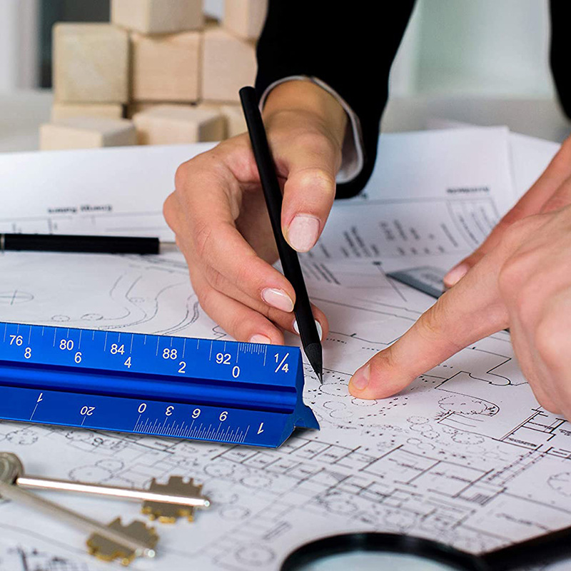 现货批发三棱尺三边尺工程设计制图比例尺铝合金多用途绘图三棱尺