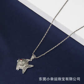 Jade Angel纯银镶嵌马克赛锆石S925银泰银复古女款鱼项链吊坠饰品