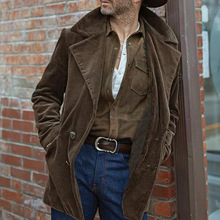 2025欧美男士秋冬新款时尚复古外套 跨境中长款翻领大衣西装男装