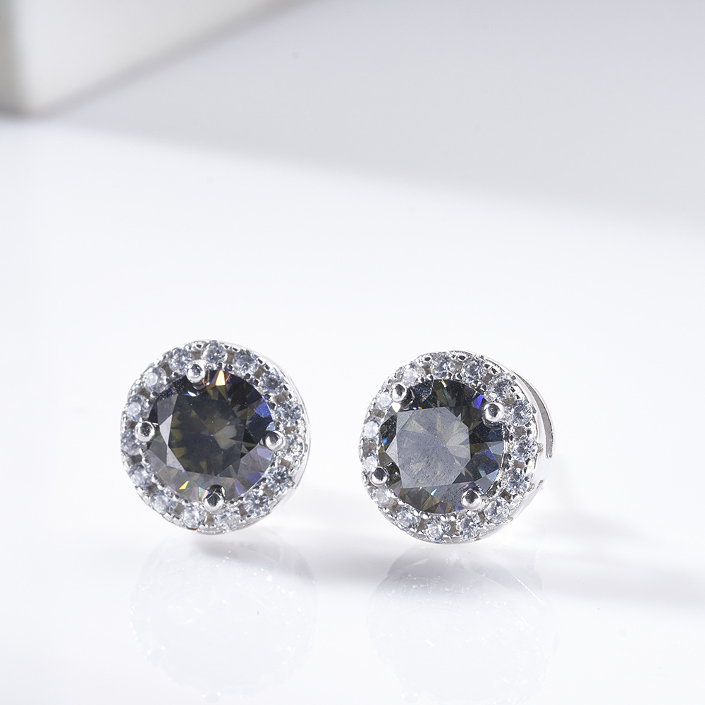 1CTx2 rosa champán gris redondo aretes de piedra de moissanita brillante aretes de piedra de moissanita joyas de plata esterlina