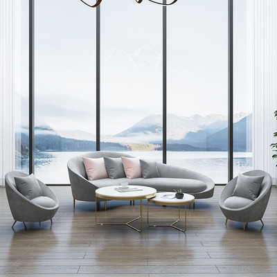 美式新款简约设计师异形沙发北欧绒布酒店别墅样板房弧形多人沙发