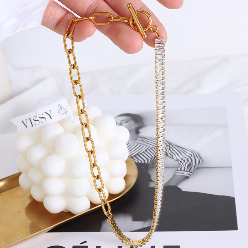 Joyería europea y americana no-desvanecimiento ZIRCON brillante otbuckle pulsera de cadena gruesa Cadena de titanio collar de acero pulsera de cadena de clavícula