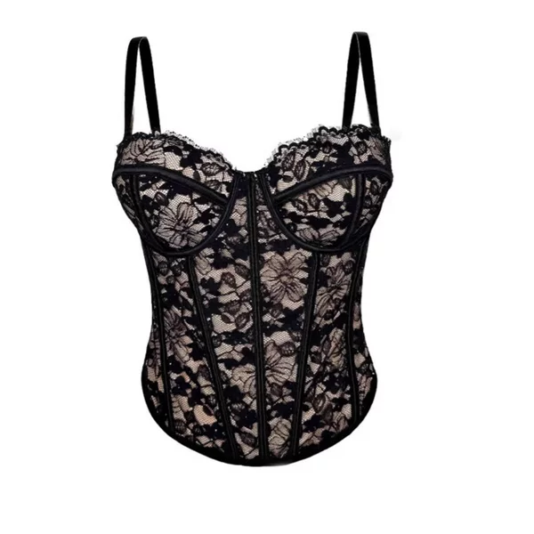 New Cross-Border European and American Style Black Lace Camisole with a High-End Feel, Suitable for Outerwear, Shapewear, and Push-Up Fishbone Bra