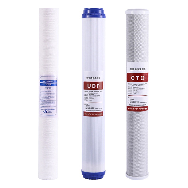 Purificador de agua purificador de agua frontal de tres niveles plana CTO sinterizado comprimido filtro de carbón activado 20 pulgadas 50cm Accesorios consumibles