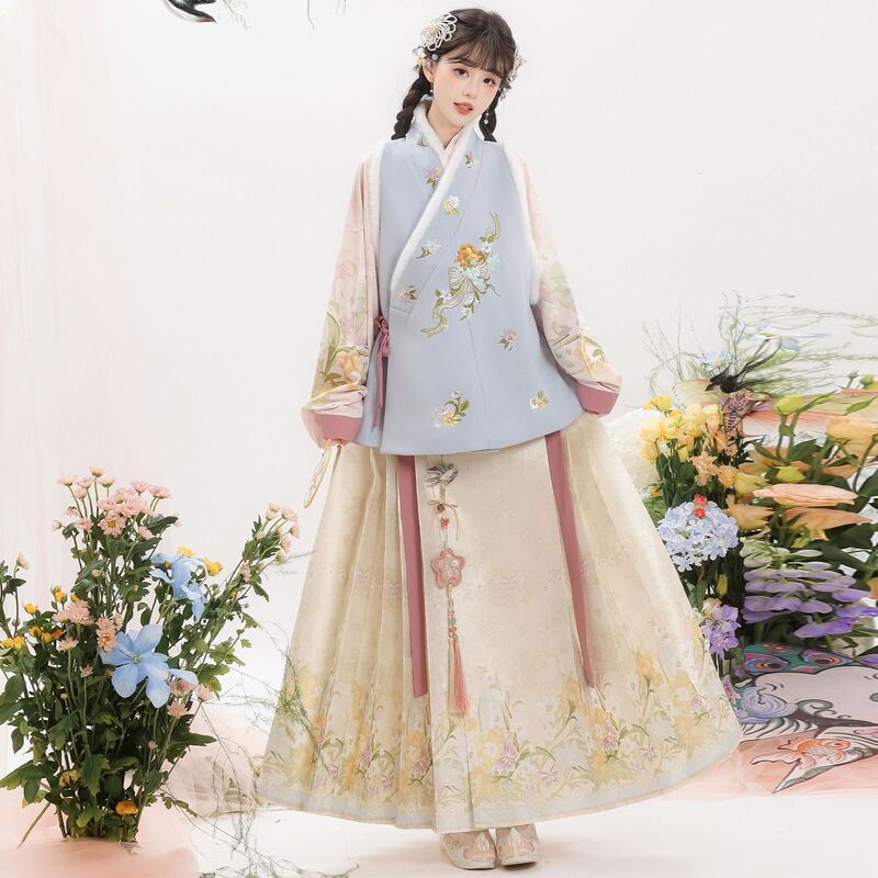Original Hanfu for Women 2026 New Style Han Elements Cross-Collar Top New Chinese Fashion Thickened Autumn and Winter Daily Wear Set