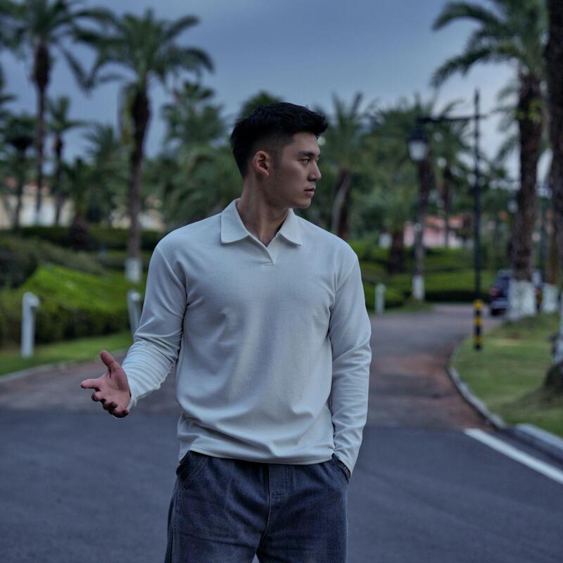 春秋男士百搭新中式亨利领POLO衫长袖免烫抗皱透气显型休闲T恤潮|undefined
