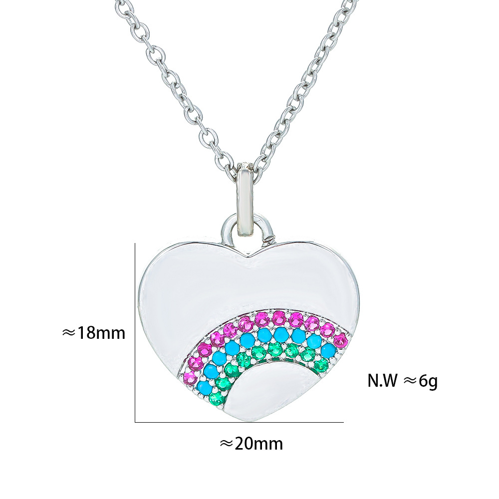 Fashion New Rainbow Pendant Heart Shaped Copper Inlaid Zircon Necklace display picture 4