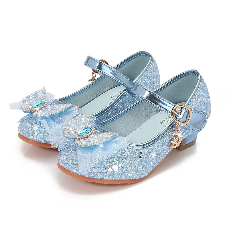 Детские туфли на высоком каблуке, весна и осень, новые туфли принцессы для девочек, одиночная обувь со стразами и бантом, детская кожаная обувь