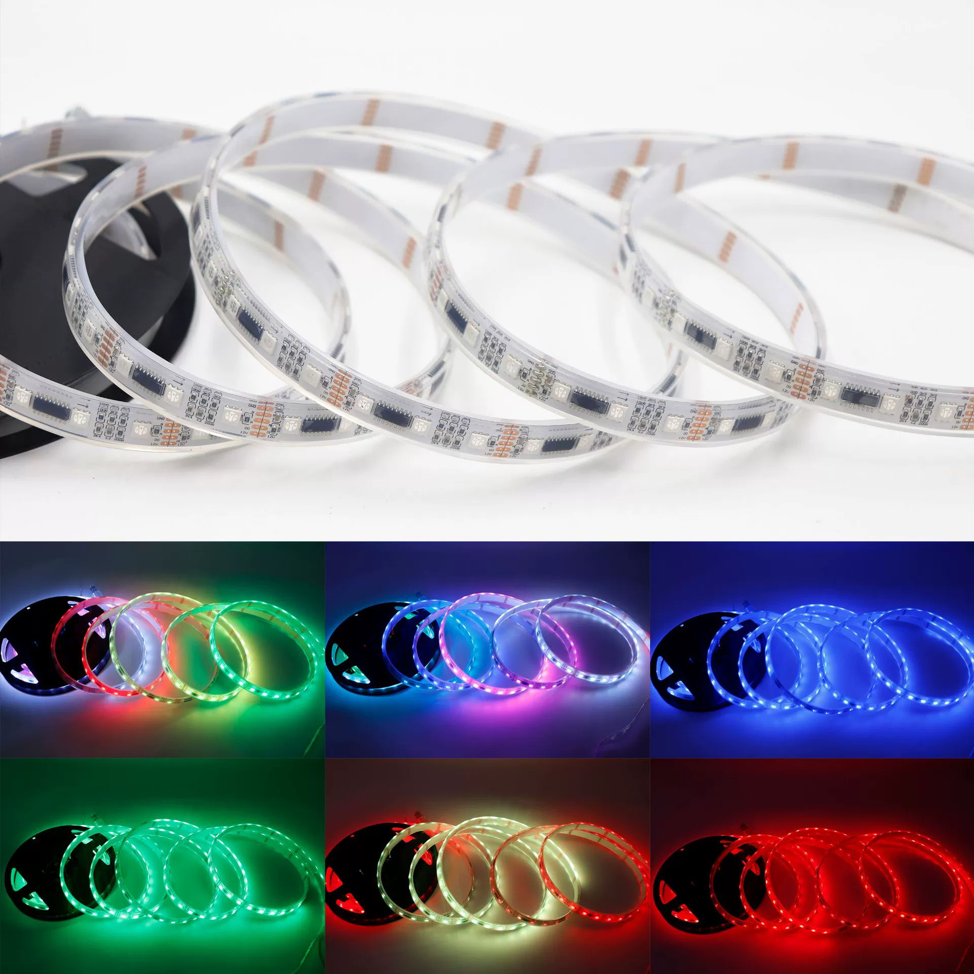 Программируемая интеллектуальная световая полоса 5050RGB DMX512 низкое напряжение 12В для наружной водонепроницаемой инженерии, светодиодная лента