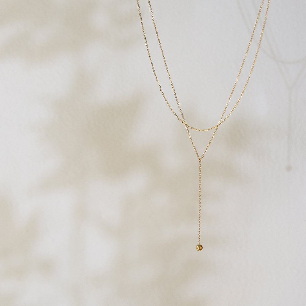 Linglang Minimalist Y-shaped Tassel Gold Chain Stacked Necklace 18K Gold Plated Layered Necklace Gold Jewelry