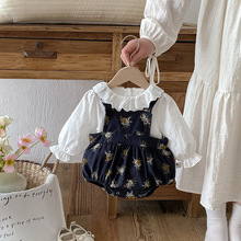 点兮婴儿春装新生儿衣服女宝宝洋气碎花包屁衣纯棉衬衫两件套春秋