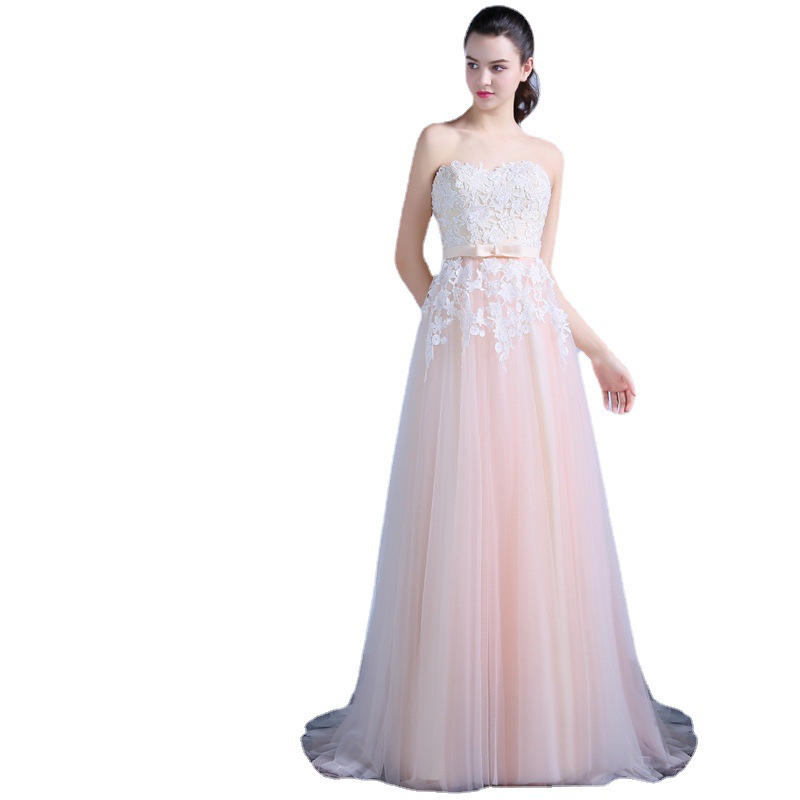 Europeo y americano Comercio exterior Amazon AliExpress deseo vestido de noche sexy tubo superior sin espalda encaje vestido de novia largo