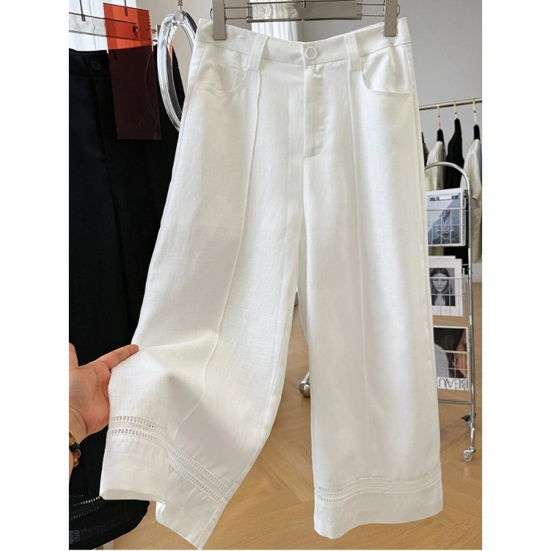 High-End Tencel Linen Casual Pants for Women, Summer Thin Loose Wide-Leg Straight Cropped Pants, Korean Style