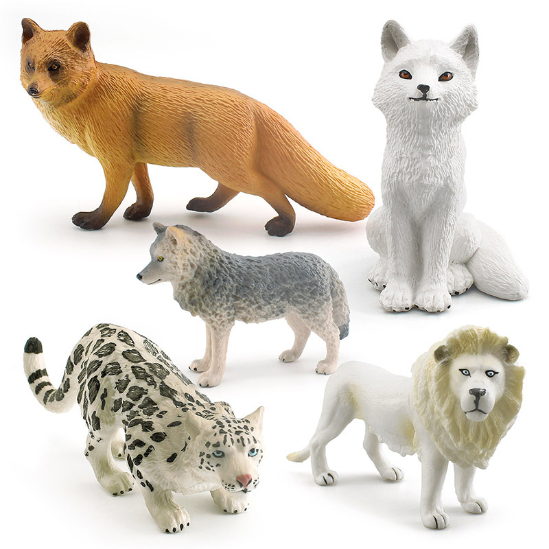 Simulación transfronteriza bosque animal modelo pequeño gris lobo grande zorro rojo blanco León nieve leopardo Artico zorro escritorio decoración juguete