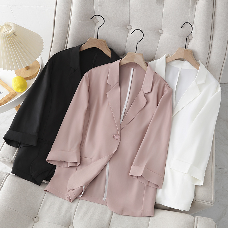 High-grade age-reducing fried street suit jacket spring and summer slimming plus size fat MM200 kg thin three-quarter sleeve suit for women High-grade age-reducing fried street suit jacket spring and summer slimming plus size fat MM200 kg thin three-quarter sleeve suit for women