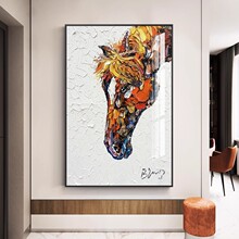 美式玄关画马头客厅装饰画艺术油画酒店挂画北欧风餐厅轻奢挂画