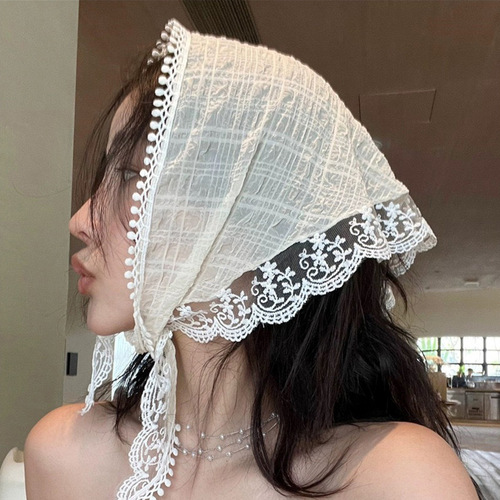 French pastoral style lace triangle scarf summer sun protection thin breathable headscarf headband fashion versatile ribbon scarf