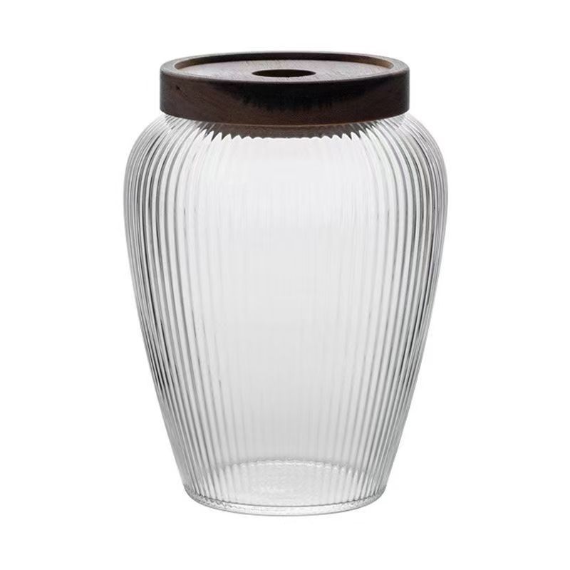 Tanque de almacenamiento doméstico Acacia cubierta de madera de vidrio de té almacenamiento de granos gruesos tanque de sellado multifuncional jarro de vino