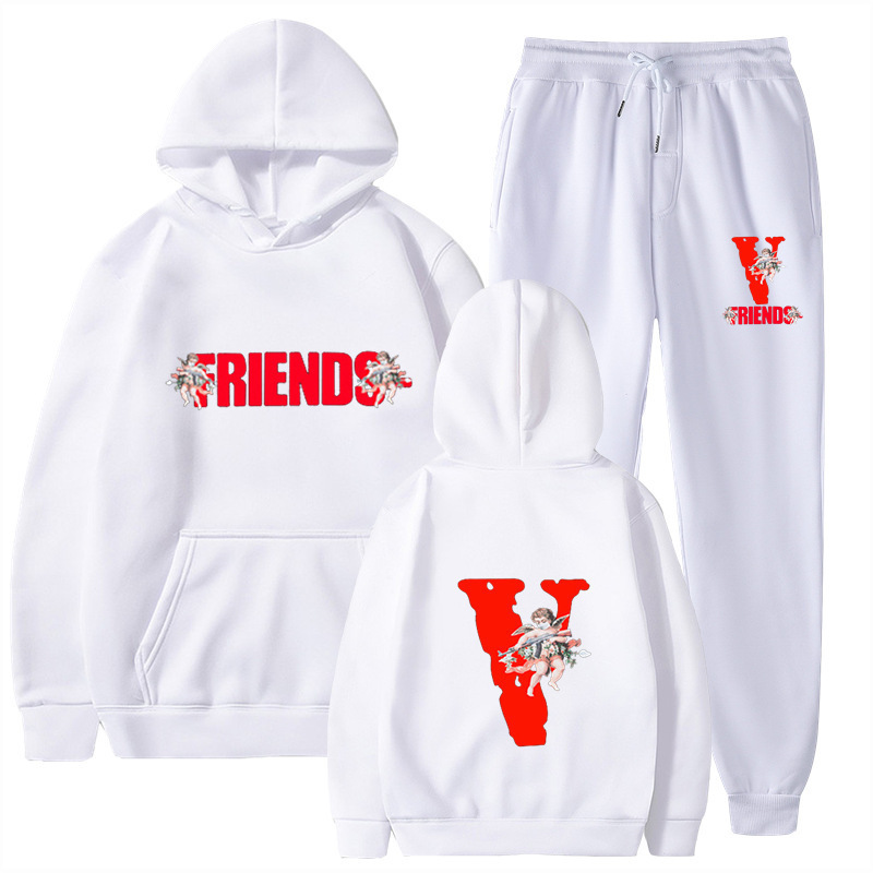 2022 new cross-border independent station VLONE Angel Big V loose hoodie men's and women's hooded suit Street sweater set
