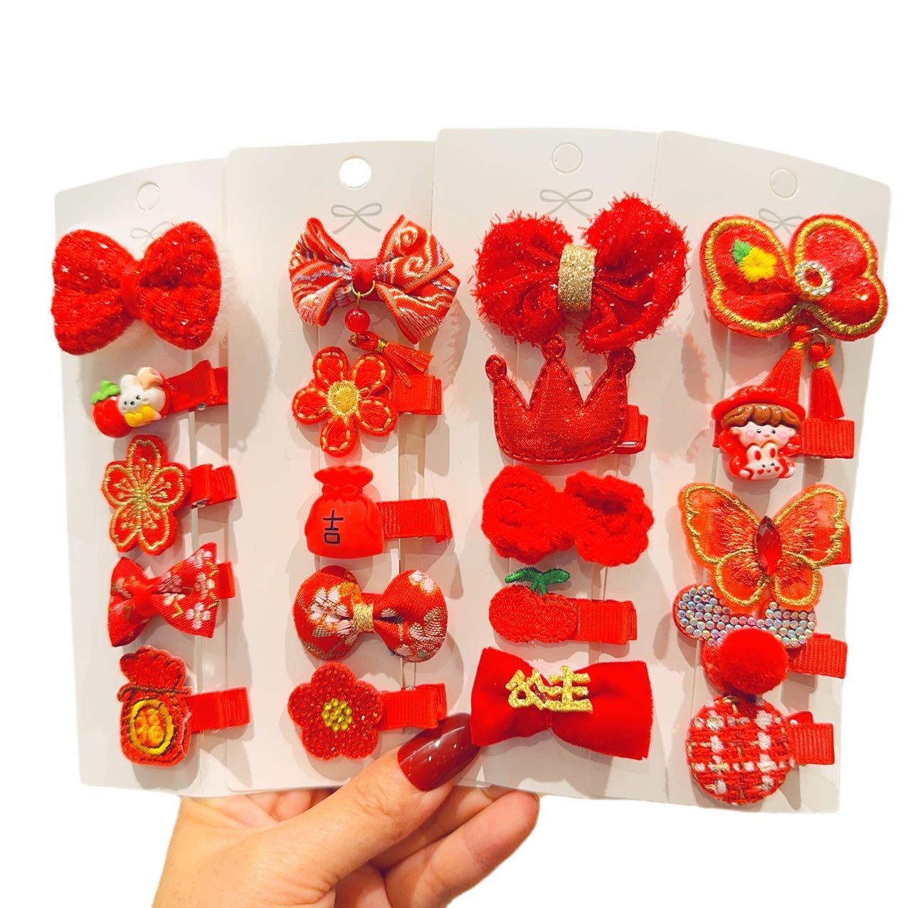 Niños de Año Nuevo clip de cabello Año Nuevo nuevo juego de tarjetas de cabello de Año Nuevo niñas clips de bang rojo clips lateral