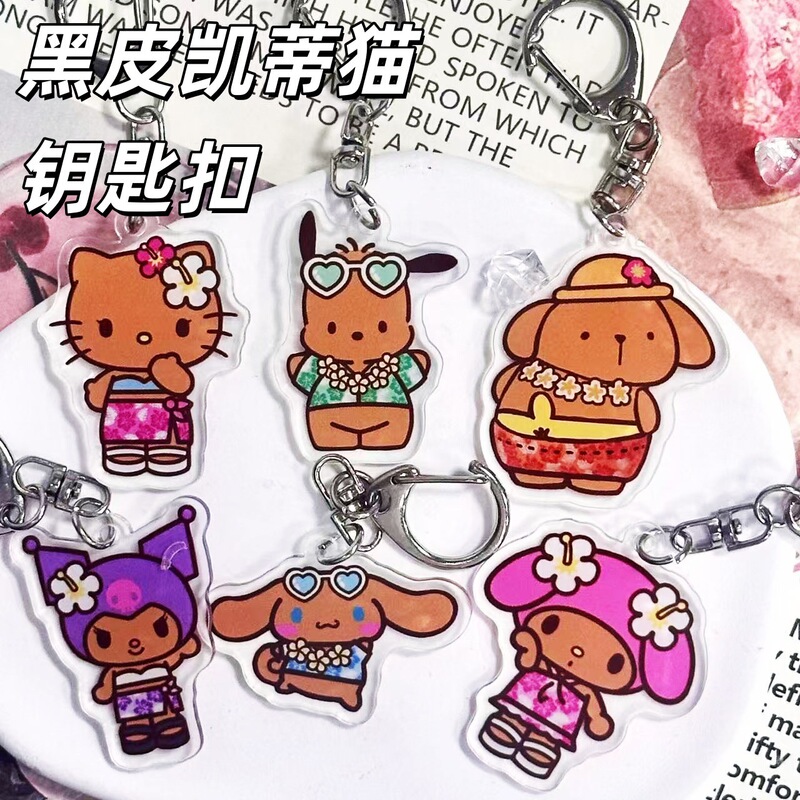 Black Hello Kitty Acrylic Keychain in Stock Anime Merchandise Student Backpack Birthday Gift Pendant