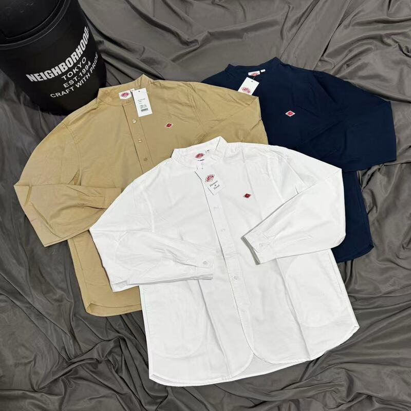 Dropshipping available: Japanese-style trendy DANTON Henley collar single-breasted long-sleeve shirt, versatile for spring and autumn, unisex