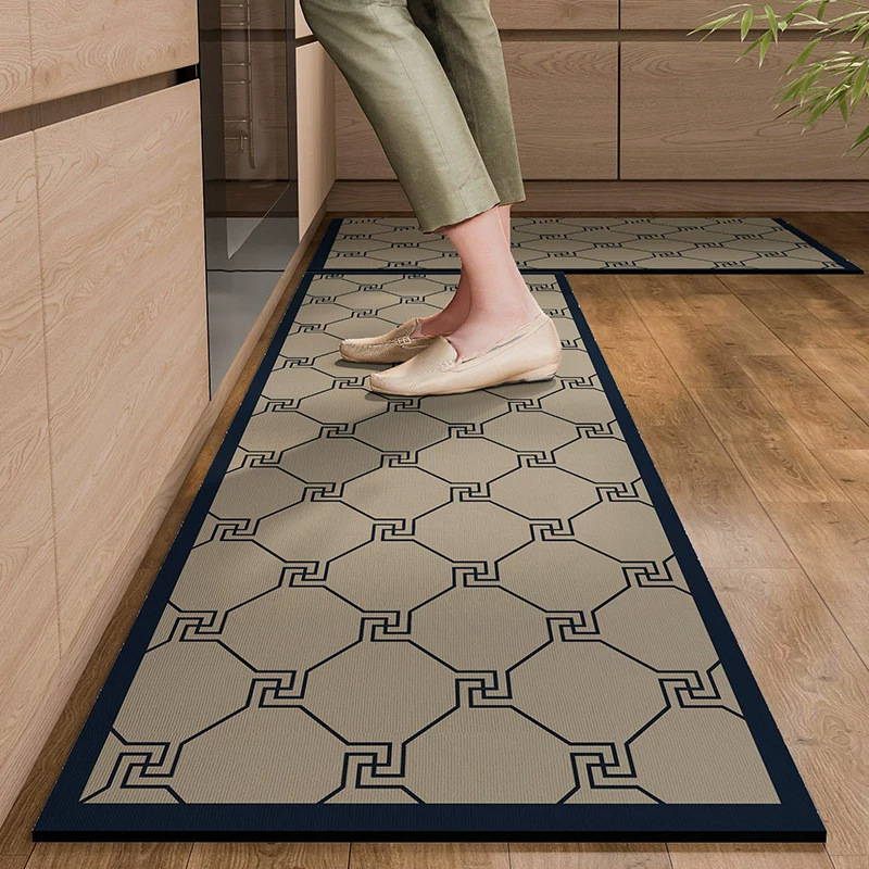 Cross-border Nordic-style geometric color-block long strip rug, kitchen oil-resistant, non-slip, absorbent, and stain-resistant floor mat, entryway decorative mat