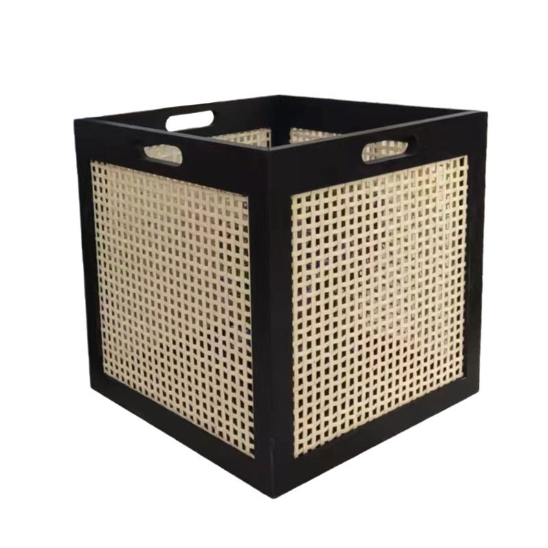 Cesta de almacenamiento de caña personalizada caja de almacenamiento cuadrada de madera maciza decoración del hogar gabinete de almacenamiento de libros organizar cestas de almacenamiento