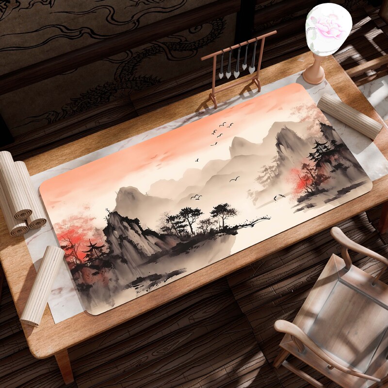特大古画風景柄マウスパッド、キーボードパッド、特大厚手縁取りオフィスデスクパッド、ワンピース販売|undefined