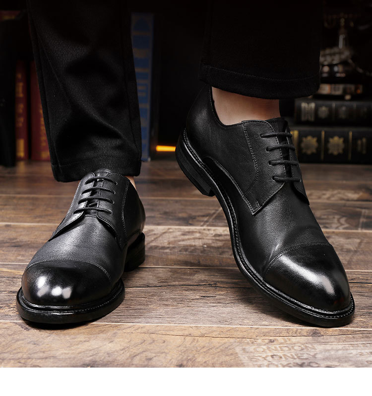 Leather outsole washed retro formal spring and autumn men low top lace-up classic shoes pointy Derby leather Shoes men shoe fashion_voghion.com