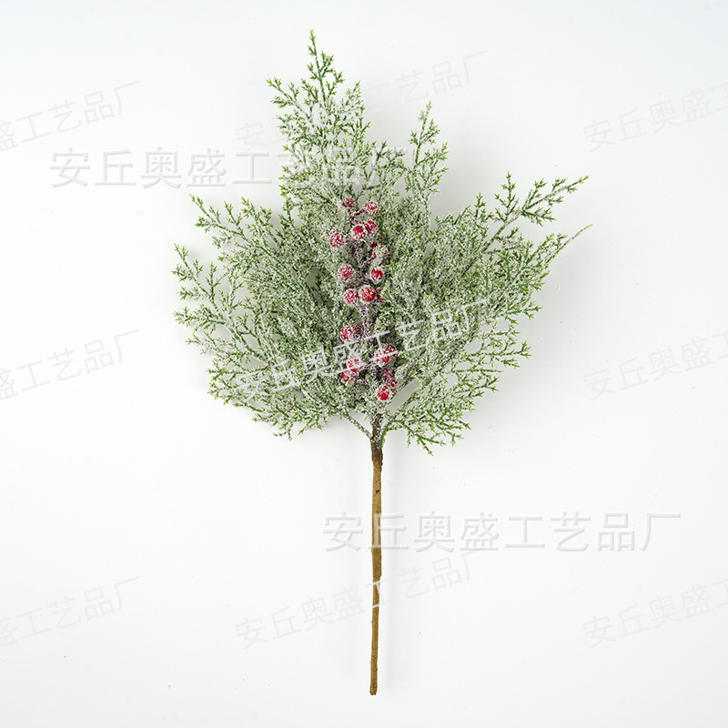 跨境人造雪松红浆果绿树枝茎仿真松果蓝莓圣诞节花瓶装饰花束插枝|undefined