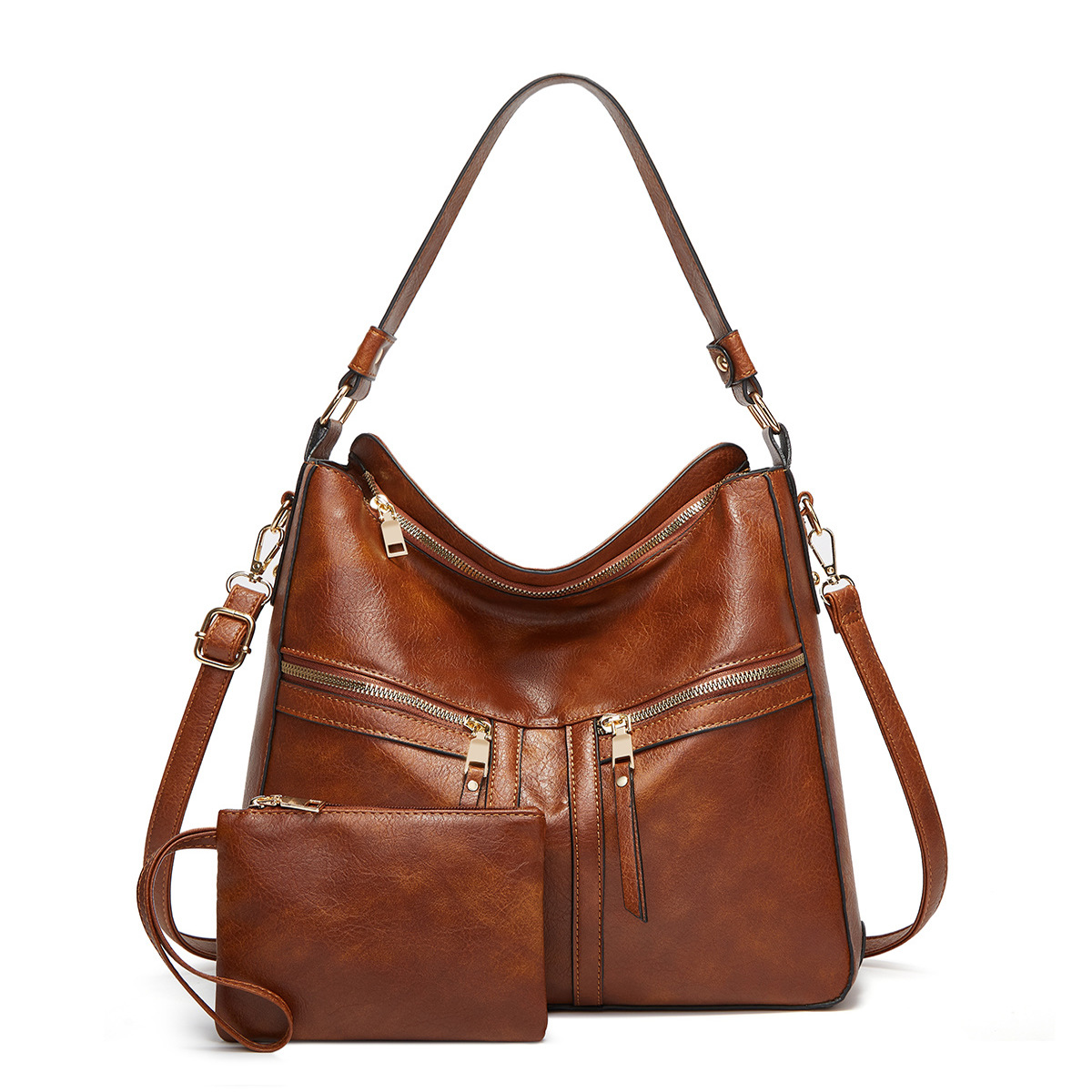 Bolso de Mano Grande para Mujer en Cuero Suave, con Doble Cremallera y Estilo Europeo/Estadounidense 2024