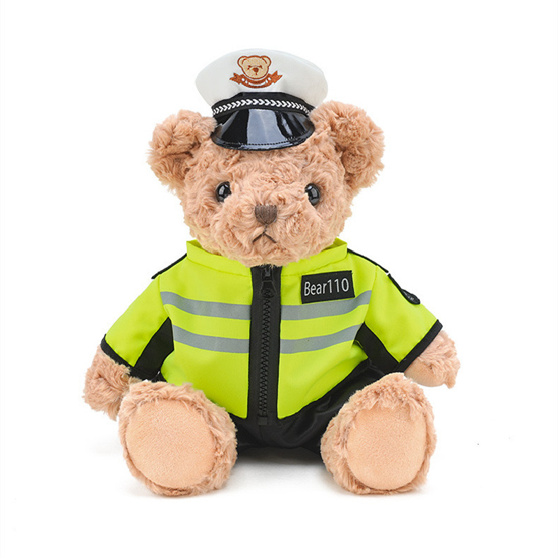 Oso de Peluche de Policía de Tráfico para Abrazar, Vestido con Ropa y con Gorro, Peluche de Oso Policía, Muñeco Infantil, Regalo para Niño