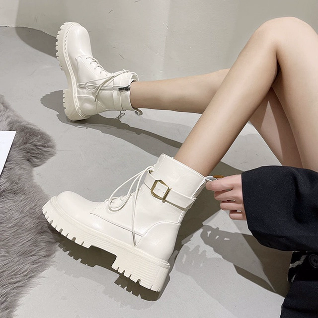 Новые сапоги Martin женские средние трубочки тонкие британские и британские дикие мотоциклетные сапоги с толстой подошной стороной молнии сапоги