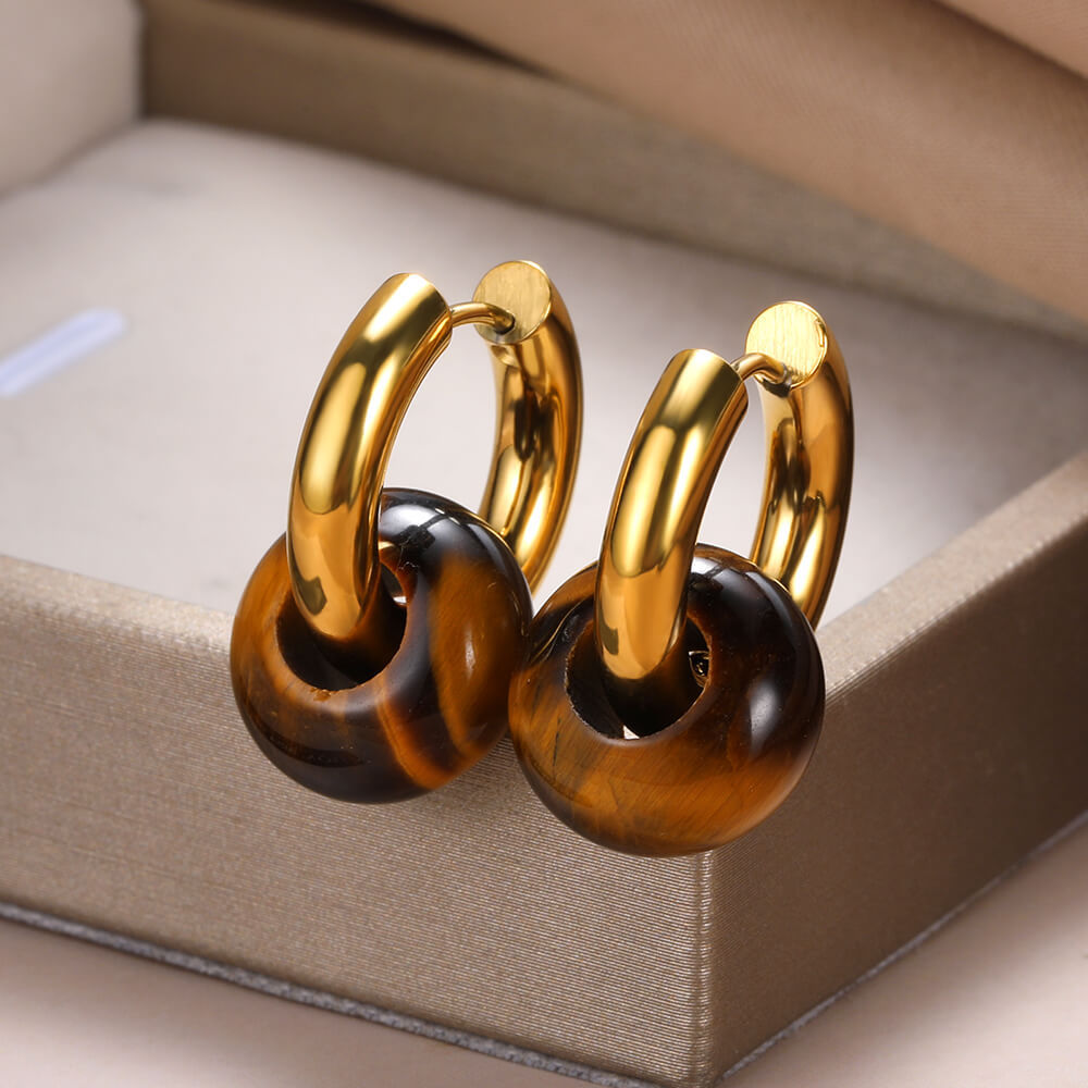 13g Weight PVD Coated Gold Plating Process 304 Stainless Steel Ear Needle Material 18K Real Gold Plated Plating Material Hoop Earrings Classification 1 Pair Quantity Date, Tea Party Occasion 304 Stainless Steel Material Geometric Pattern Women's Gender Classic Style Style Plating Craft 1 Pair Classic Style Geometric Plating Natural Stone Metal Hoop Earrings 13