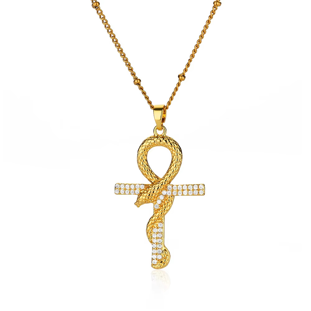 Copper Material Wholesale Jewelry Retro Classic Style Cross Devil's Eye Snake Copper Plating Cable Chain Pendant Necklace
