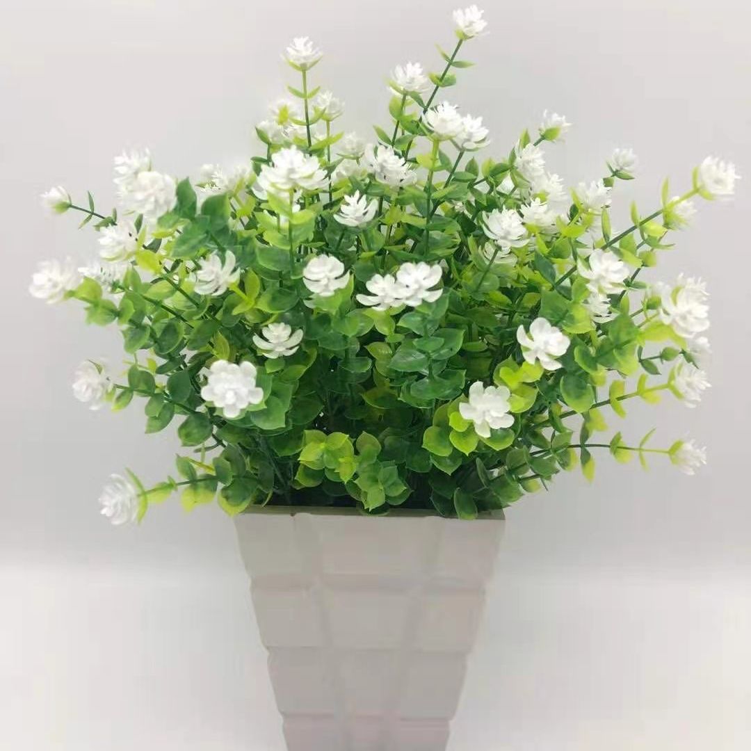 AliExpress Venta caliente artificial planta verde 7 cabezas 35 malla eucalipto Camelia flor artificial Flor de plástico flor decorativa