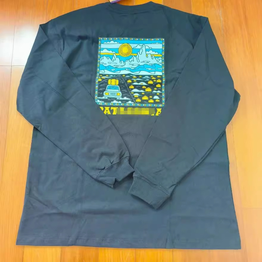 Comercio exterior clásico Sunrise logo puro algodón ola pareja cierre cuello redondo camiseta manga larga