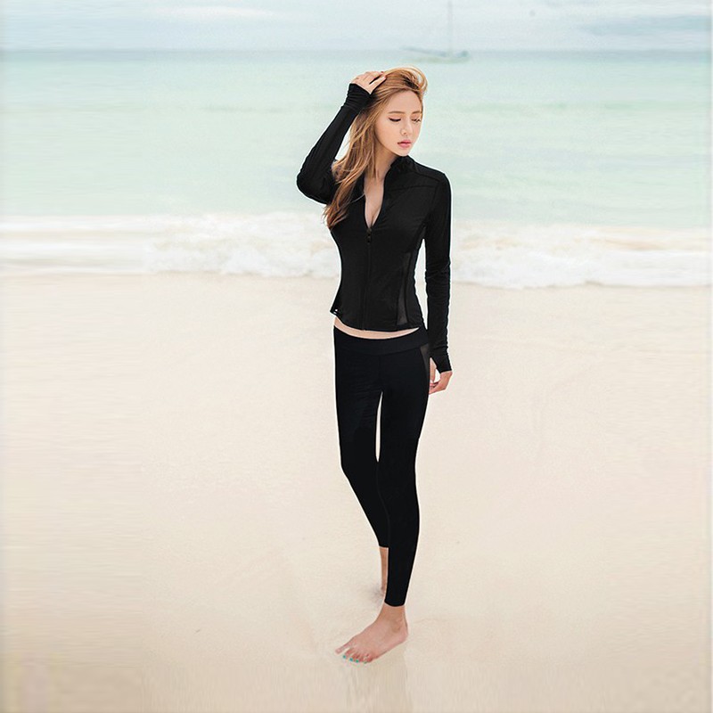Zipper Wetsuit Women's Summer Sun Protection Swimsuit Long-Sleeved Pants Mesh Swimsuit Split Surf Suit Jellyfish Suit Snorkeling