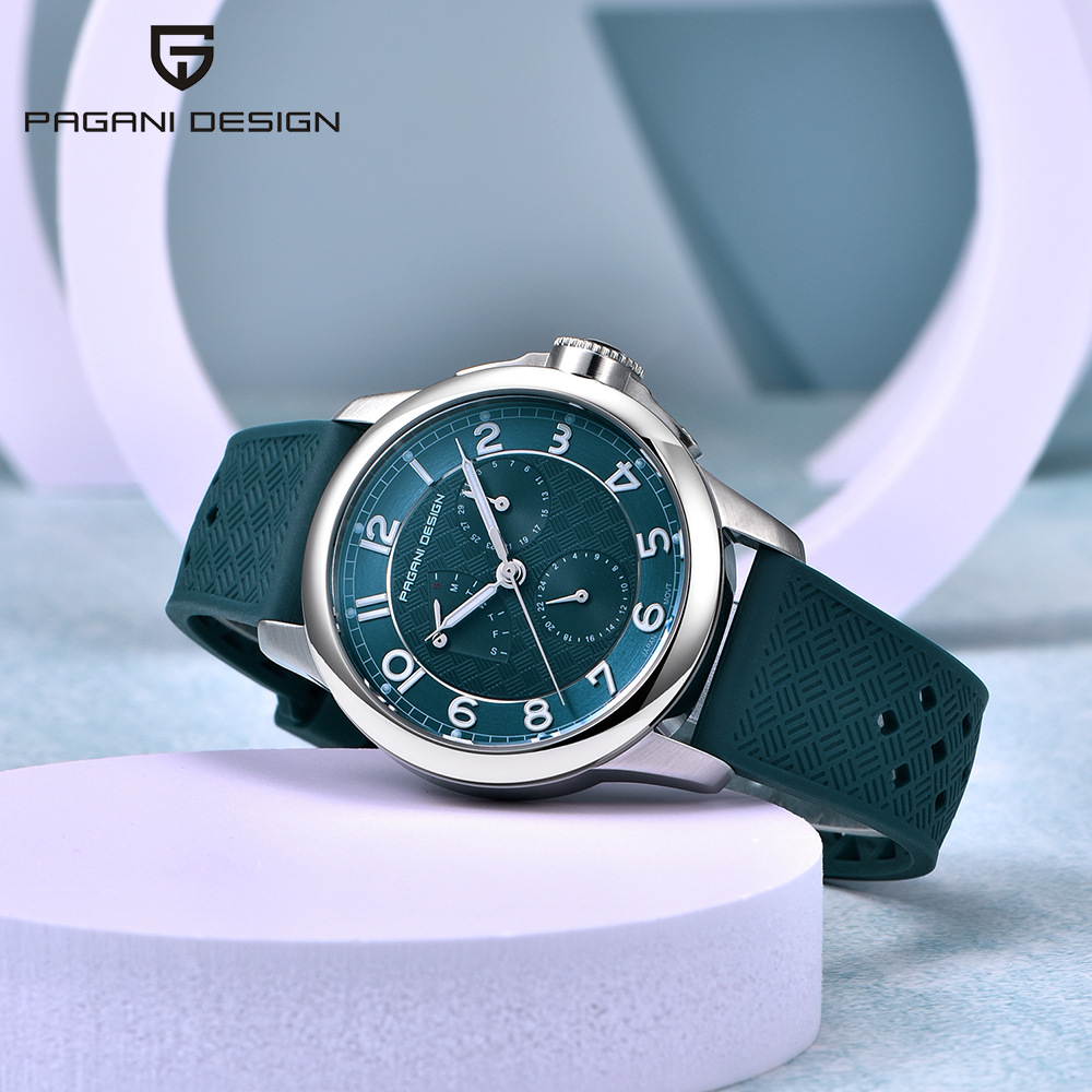PAGANI-PD1780 reloj de hombre multifuncional reloj de cuarzo calendario semana impermeable nocturna reloj de cinta adhesiva de acero