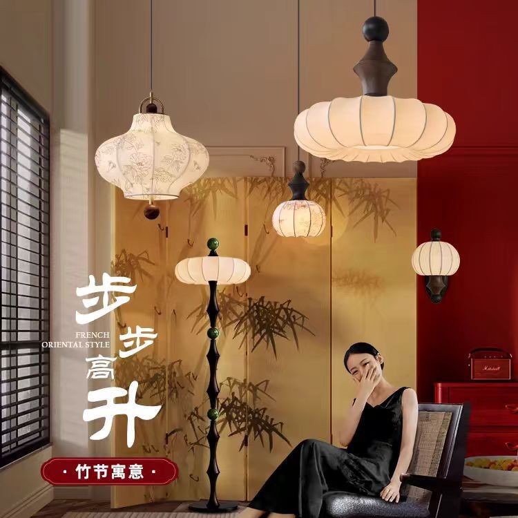 Estilo antiguo, madera maciza, estilo chino retro, sensación de alta gama, dormitorio, sala de estar, lámpara de estudio, nueva lámpara colgante de seda china francesa