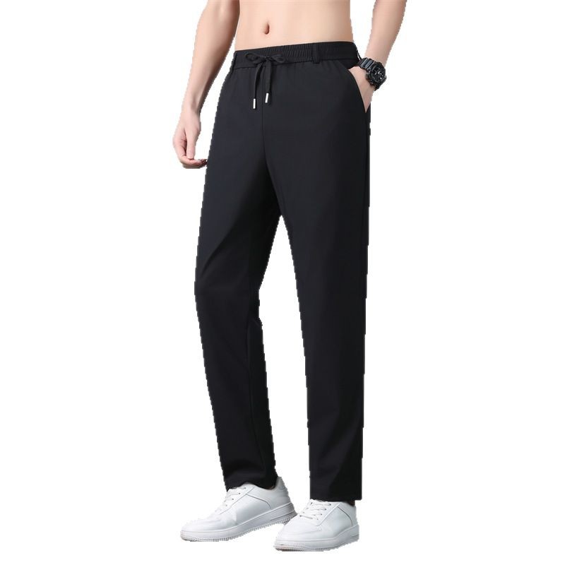 Men's silk summer thin sports elastic quick dry solid color trousers…