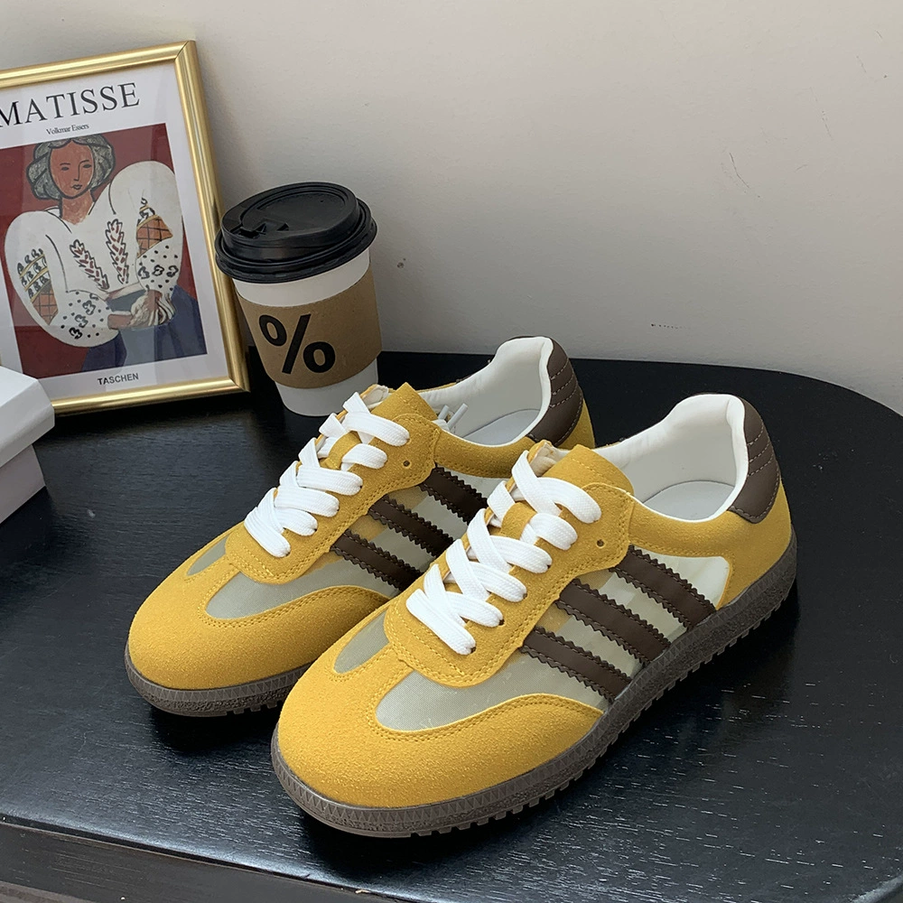 Немецкая обувь женская желтая весна 2025 года новая корейская версия плоская подошва дикая доска ретро повседневная спортивная женская обувь