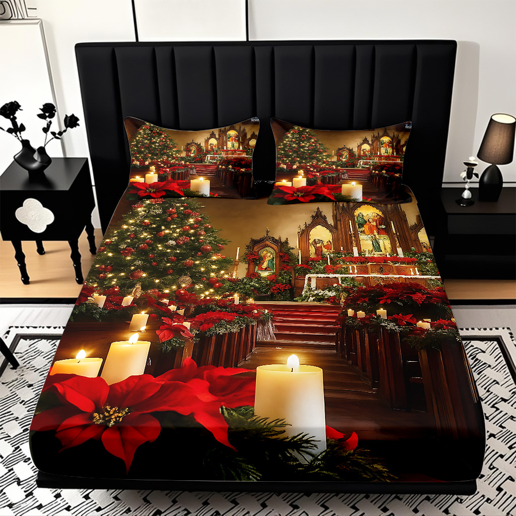 TEMU / JIT nuevos productos transfronterizos adorables series de Navidad molido HD impresión digital cama de cama Kasa set ropa de cama