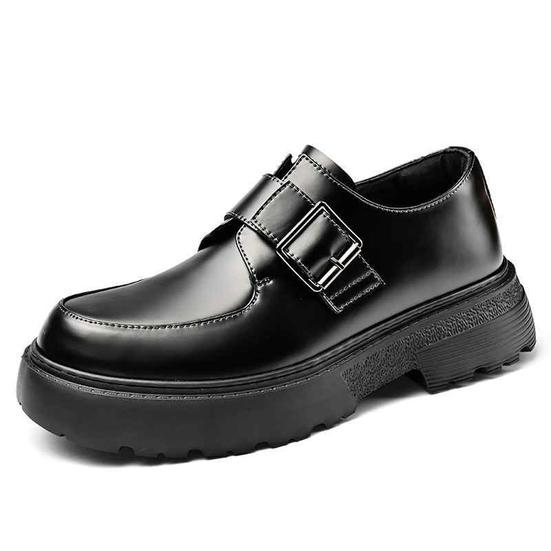 Zapatos de trabajo para hombres 2024 nuevos zapatos de cuero de estilo británico derby de cuero negro universal muffin zapatos de suela gruesa para hombres