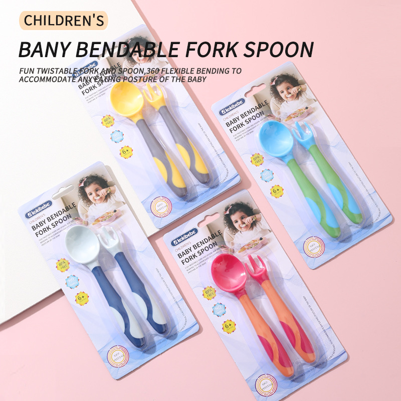 Cuchara de bebé aprendiendo a comer entrenamiento auto-comer suplemento alimenticio cuchara curvada bebé comiendo tenedor cuchara vajilla traje