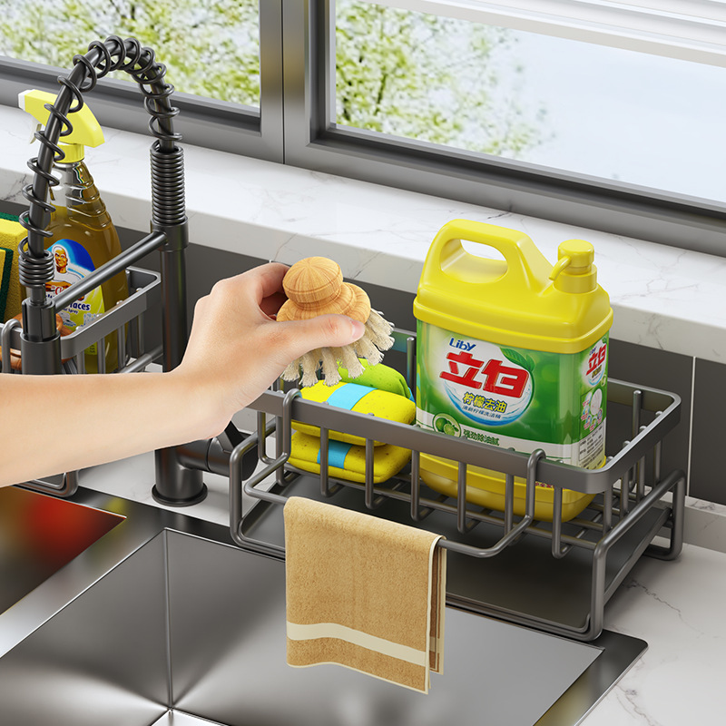Escurridor de Platos de Acero Inoxidable, Cesta de Drenaje para Esponjas de Cocina, Organizador de Drenaje para Almacenamiento de Detergente Junto al Fregadero