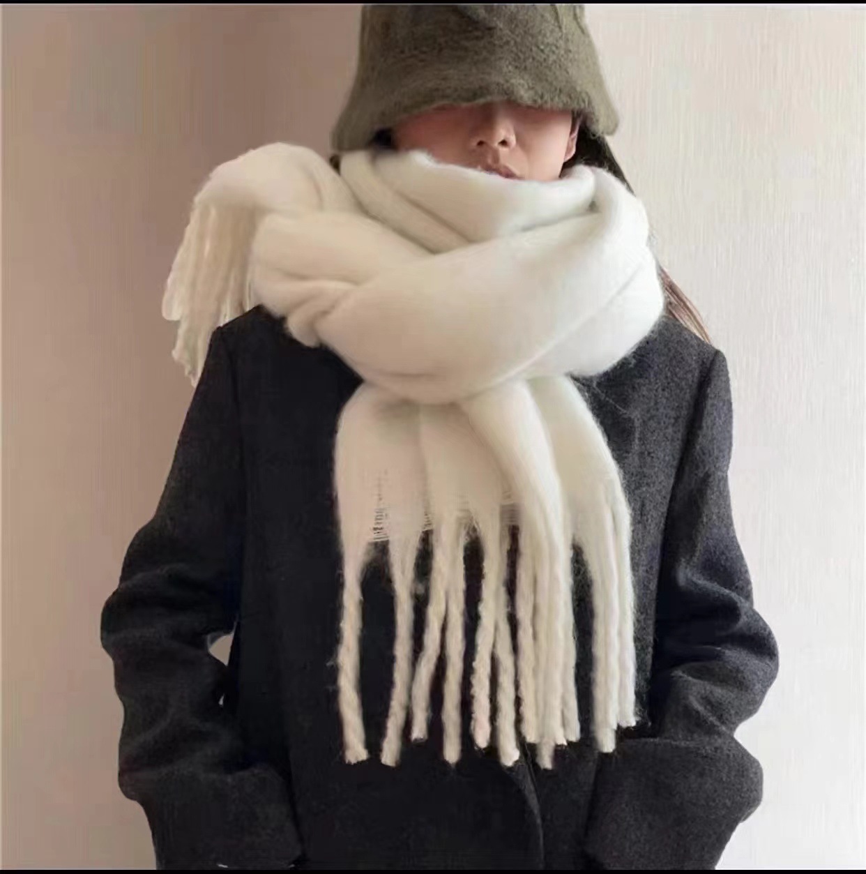Autumn new mohair soft a fluffy solid color scarf for women's winter versatile i mitation cashmere thick warm shawl_voghion.com